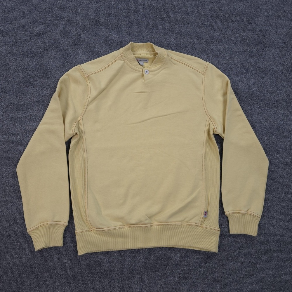 32 Bar Blues Sweatshirt Mens Small Yellow Button Neck‎ Fleece Crew Pullover Knit